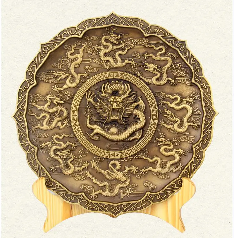 

Китайская латунная статуя с девятью дисками дракона