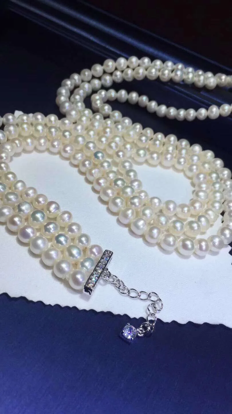 Ожерелье женское многослойное с натуральным пресноводным жемчугом 6 мм |