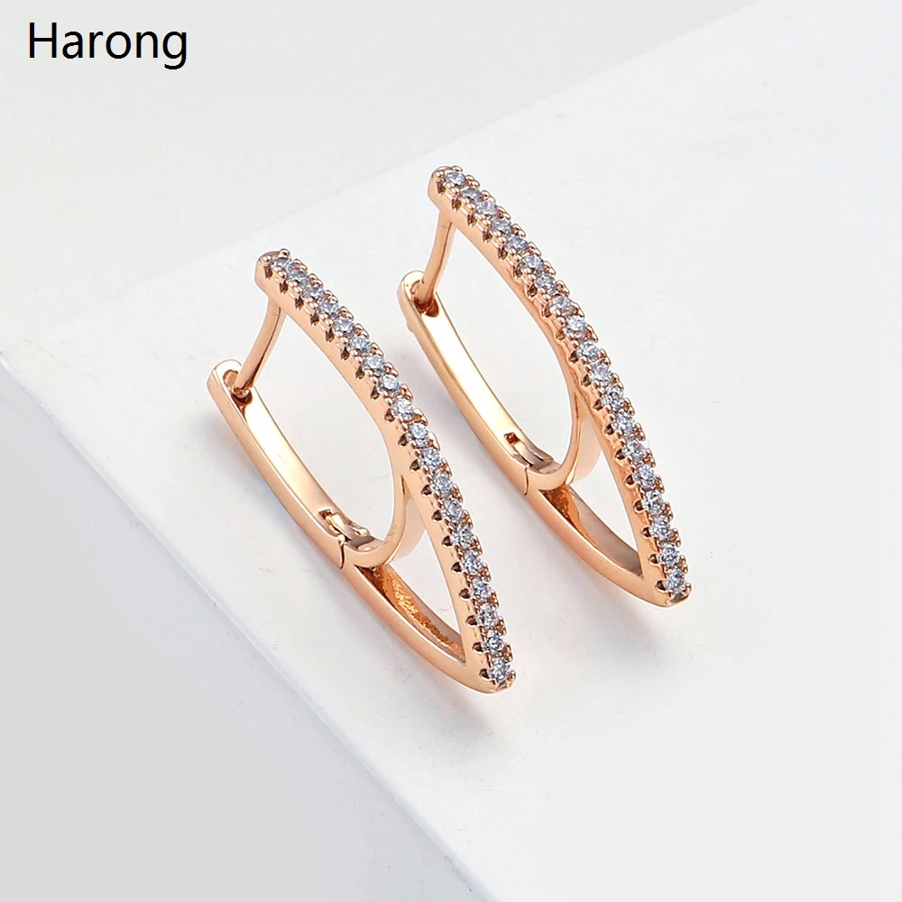 

V-shaped Copper Luxury Stud Earrings Rose Gold Inlaid Crystal Metal Adjustable Ear Clip Jewelry Accessories For Woman Girl
