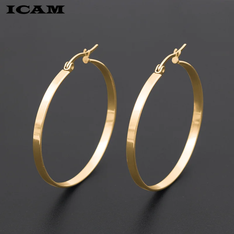 

ICAM Fashion New 1 PairsGold Silver Small Big Circle Stainless Steel Hoop Earrings for Women Steampunk Round Earring