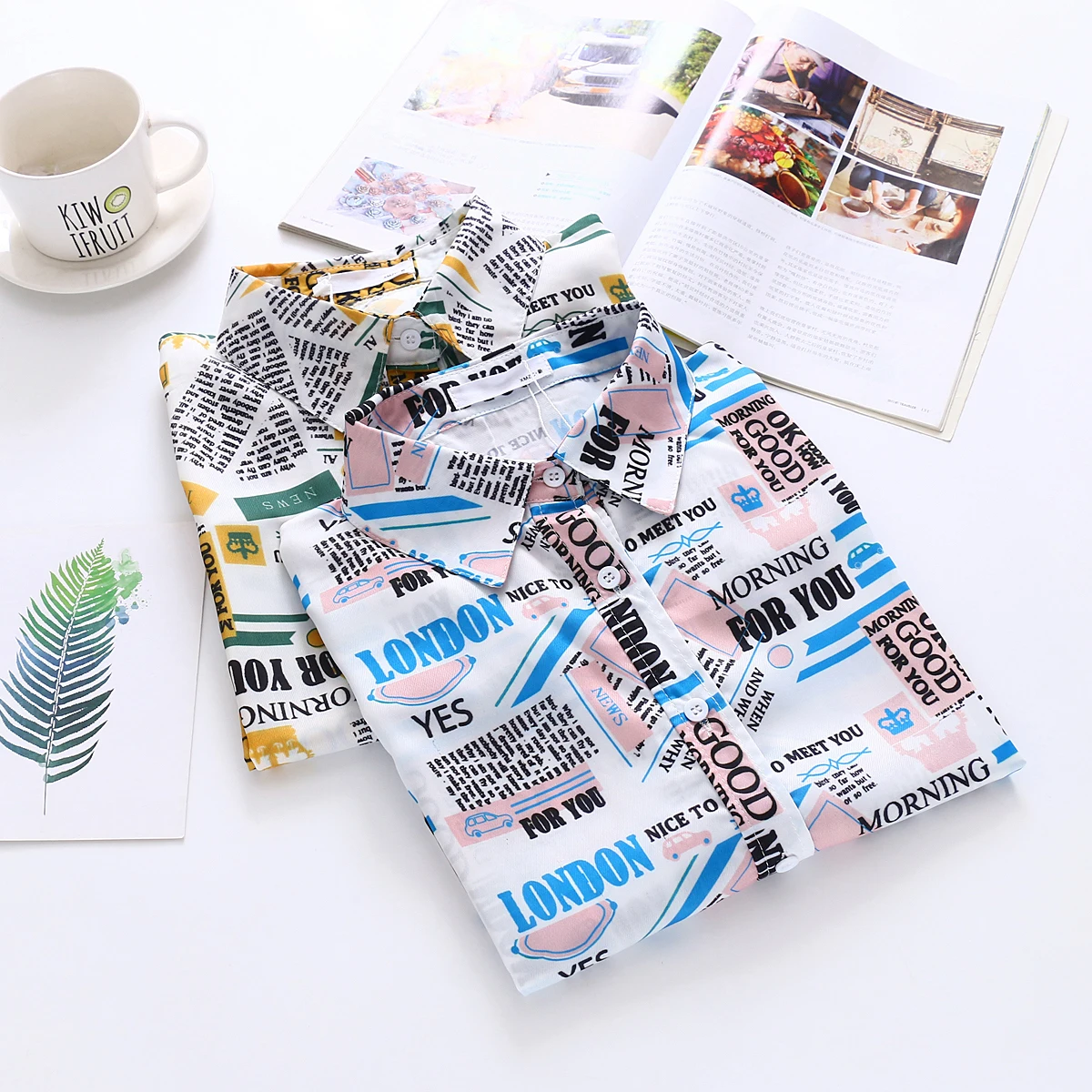 Новинка весны 2020 женская шифоновая блузка с принтом газет и буквами осенняя