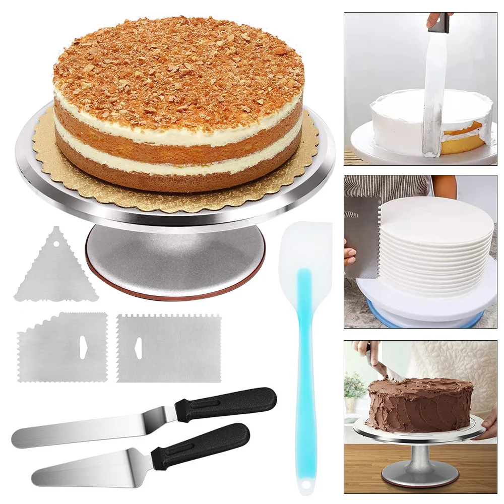 

Круглая форма для выпечки тортов вращающаяся подставка для торта Торт украшения набор с Шпатель скребок для выпечки инструменты Таблица Ко...