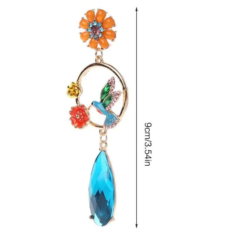 

Colorful Rhinestone Drop Earrings Cartoon Bird Flower Moon Design Women Jewelry