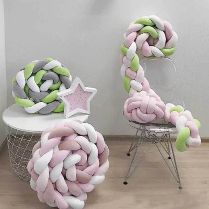 売る 赤ちゃん用の結び目のある編みこみのクレードル,200cm,手作りの長い結び目のあるバンパー,赤ちゃん用のぬいぐるみ,結び目のある枕,部屋の保護