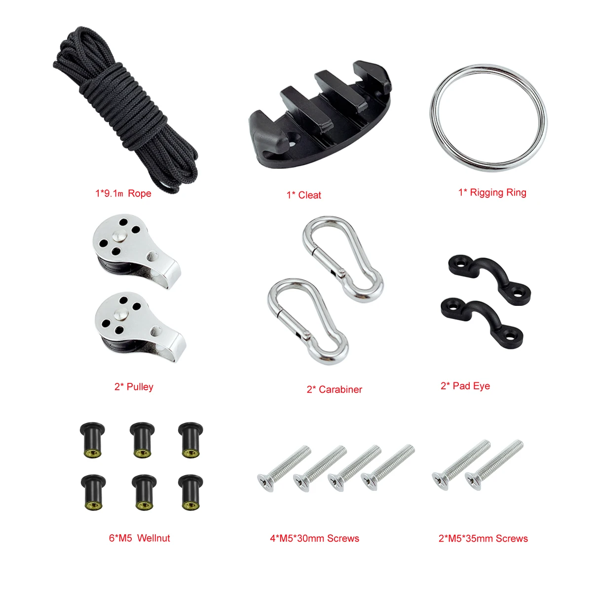 

Water Sports Kayak Canoe Anchor Trolley Kit Cleat Rigging Ring Pulleys Pad Eyes Well Nuts Screws Rope Boats Decks Accessories