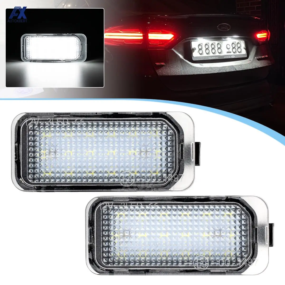 

2X Number Plate Lights LED License Lamps White for Ford Fiesta Focus C-MAX S max Mondeo Kuga Galaxy for Jaguar XF X250 XJ X351