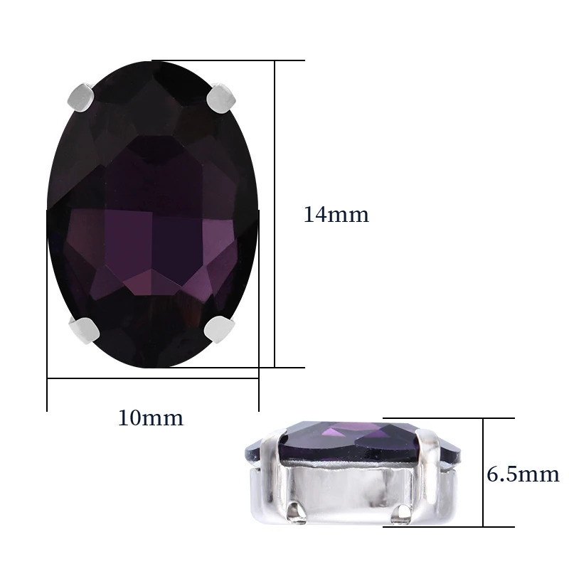Мерцающие овальные камни с фиолетовым аметистом Пришивные стеклянные стразы со