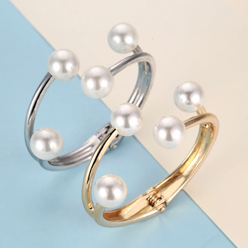 Винтажные браслеты манжеты с имитацией жемчуга для женщин и мужчин модные