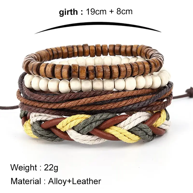 Многослойные плетеные кожаные браслеты для мужчин винтажные с листьями перьями