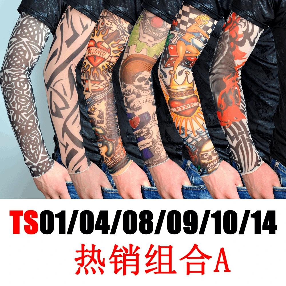 6 шт. татуировки рукава УФ-защита Прохладный рука нарукавники грелка эластичный