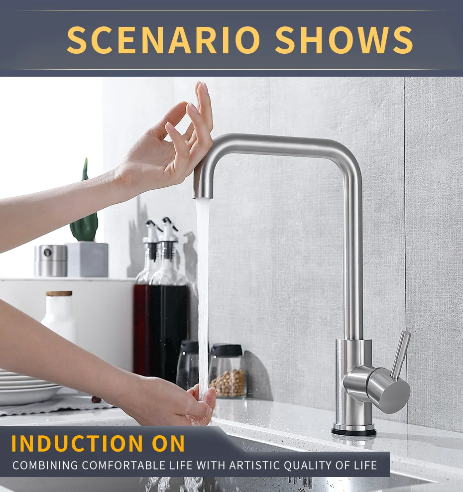 Fapully Stainless Steel Touch Control Kitchen Faucets Nickel Smart Sensor Kitchen Mixer Touch Faucet for Kitchen Sink Taps 1128