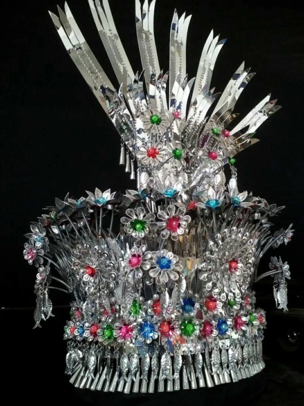 

Traditional Chinese headgear cosplay party headdress Miao hats Colourful silver headgear hat