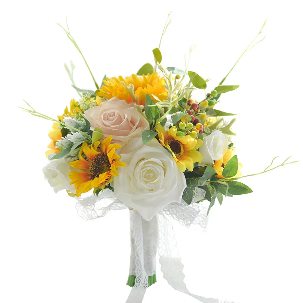 

Букет искусственных цветов для украшения дома на свадьбу, фестиваль, диаметр 26 см, имитация подсолнухов