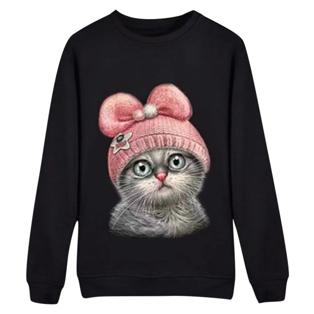 Женские толстовки с принтом кота верхняя одежда для худи осенне зимний винтажный