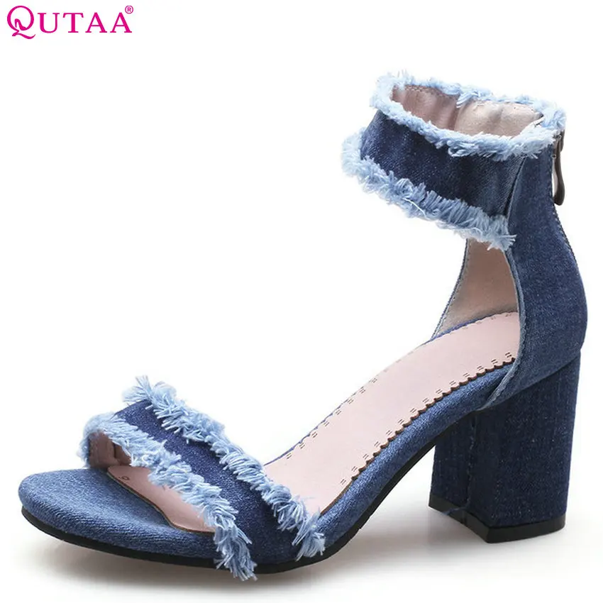 Женские сандалии QUTAA на платформе с открытым носком высоком квадратном каблуке