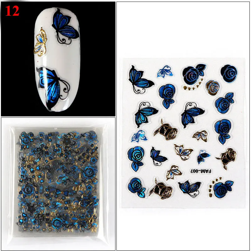 30Pcs/Set 3D Manicure Nail Art Stickers Nail Foil Butterfly Nail Decals Flower Design Colorful Decals Mixed Designs Adhesive