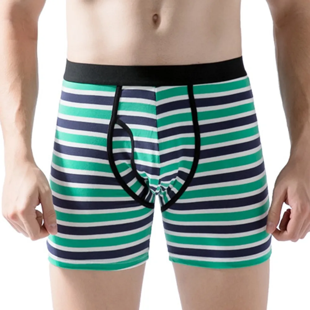 

Men Cotton Stripe Boxershorts Stretch Lingerie Panties Breathable Underwear Cotton Striped Men's Boxer Briefs Lengthened