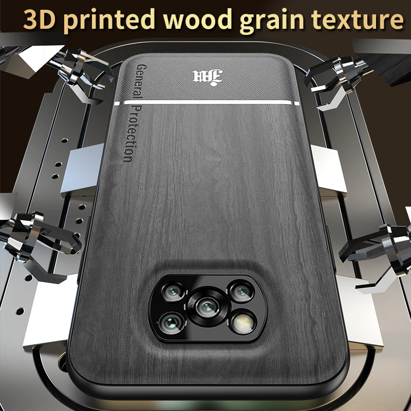 bionic wood grain mobile phone back case for xiaomi mi poco x3 nfc x 3 pro car magnetic adsorption ring bracket protection cover free global shipping