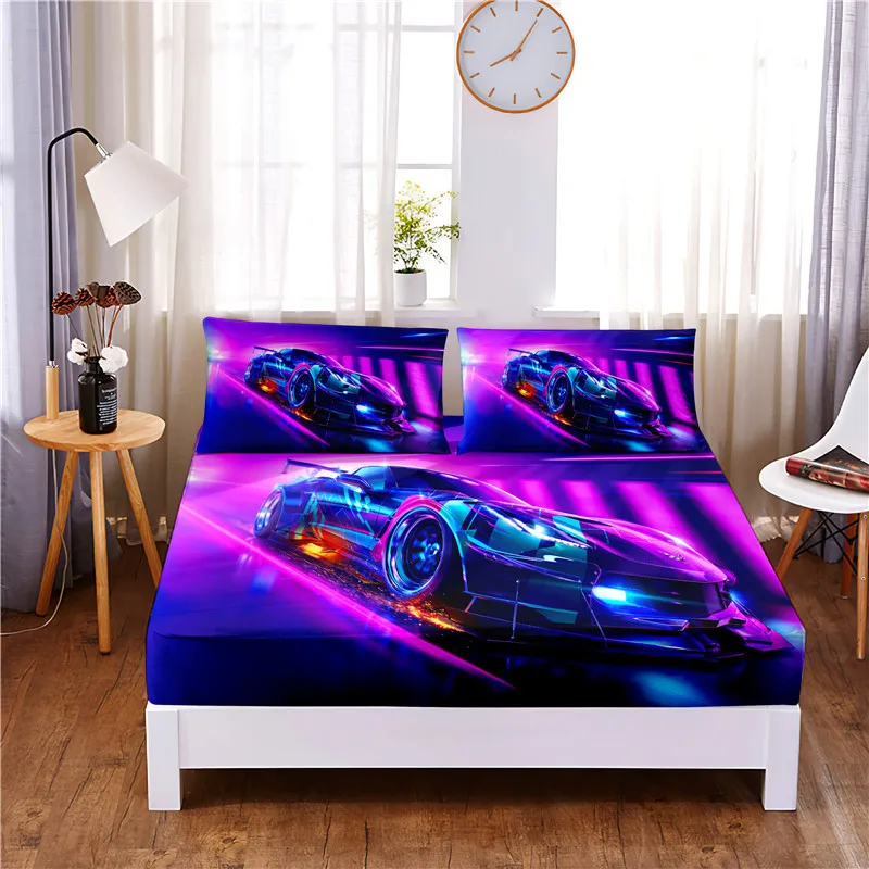 

Sports Car 3pc Polyester Solid Fitted Sheet Mattress Cover Four Corners With Elastic Band Bed Sheet(2 pillowcases)