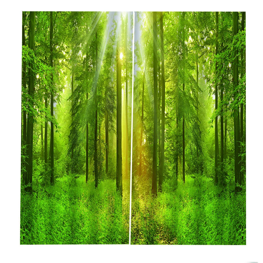 Зеленые шторы с лесом для 3D оконные гостиной занавески в спальню Cortina