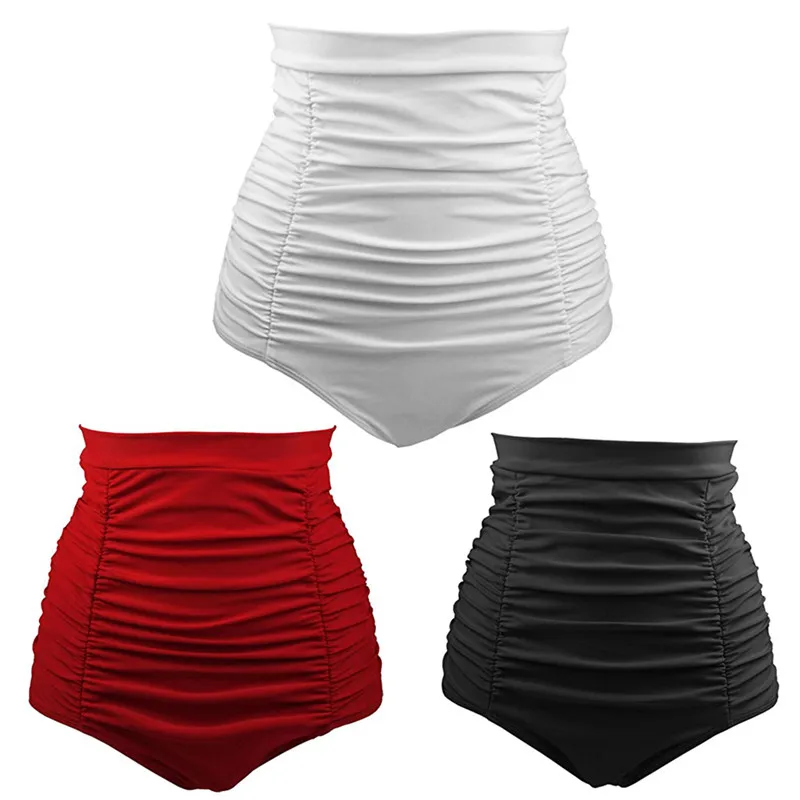 Женские винтажные плавки с высокой талией 1 шт. бикини черные пляжные шорты для