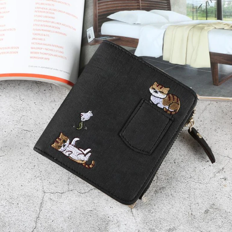 

2021 Fashion Women Cute Cat Wallet Small Zipper Girl Designed Pu Leather Coin Purse Female Card Holder Wallet