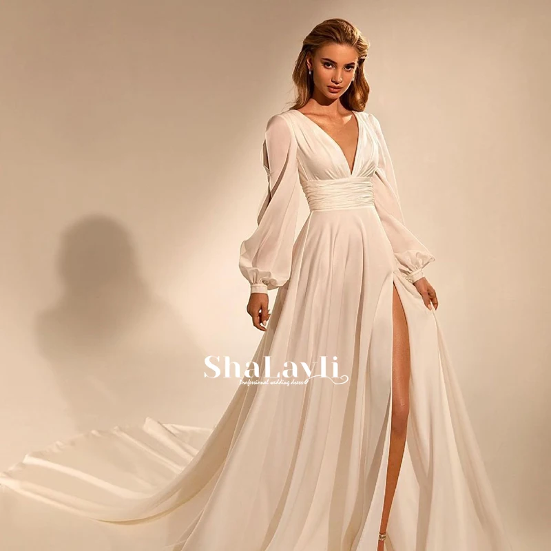 

Luxury Wedding Dress Elegant Multi-layer Lotus Leaf Yarn V-neck Beading Wedding Gowns Crystal Lace Up White Vestido De Noiva