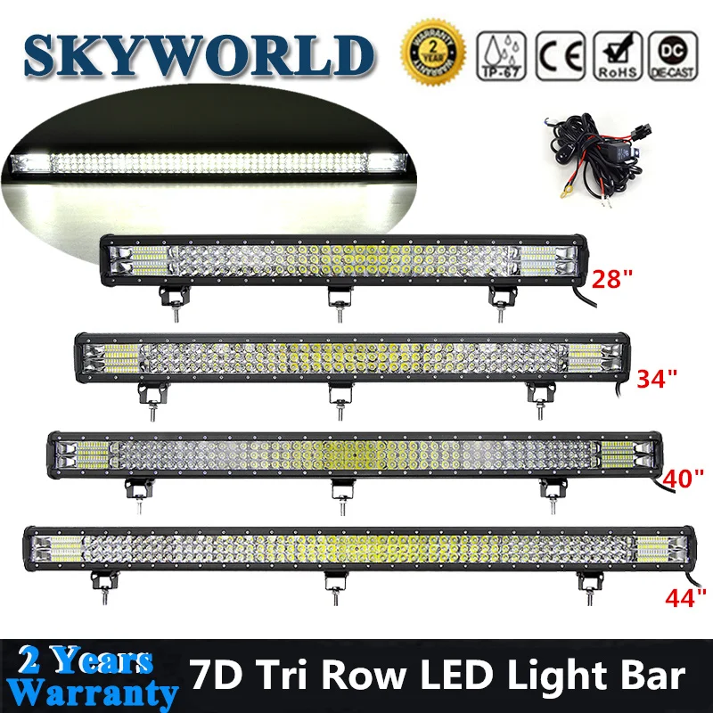 

28 34 40 44inch 7D Tri Row LED Light Bar Combo Beam LED Bar Offroad For Jeep Uaz Kamaz 4x4 Niva Truck Trailer Driving 12V 24V