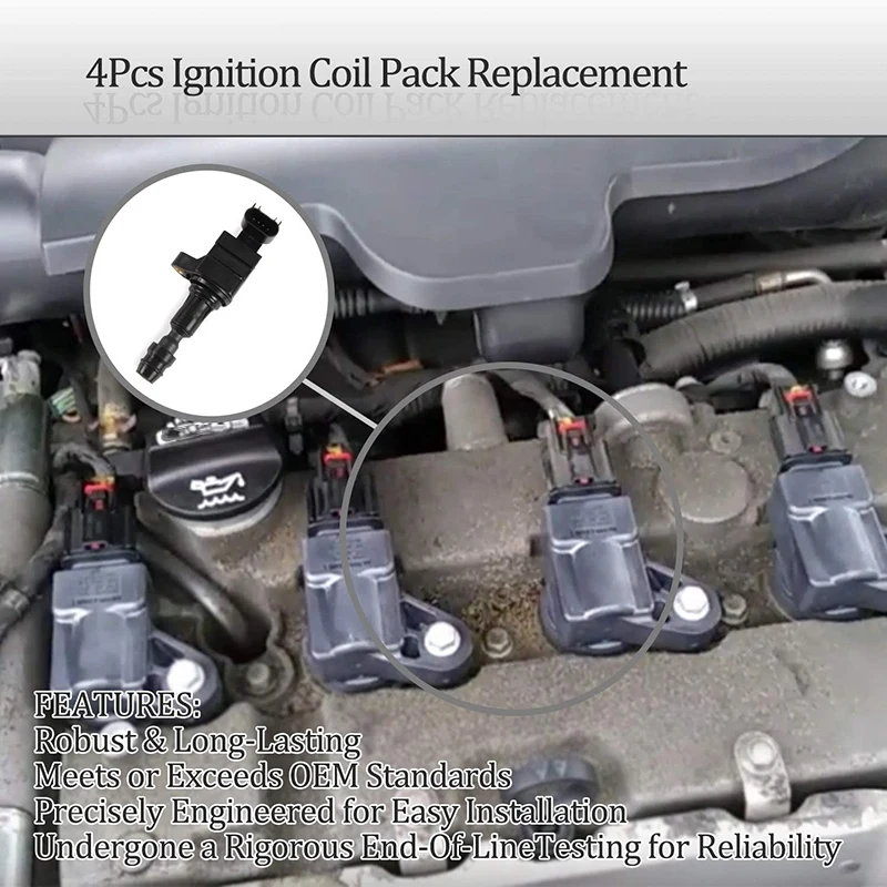 

4Pcs Ignition Coil for Malibu Cobalt Equinox GMC Terrain Pontiac G6 Buick Regal Lacrosse Verano Saturn D522C 12638824