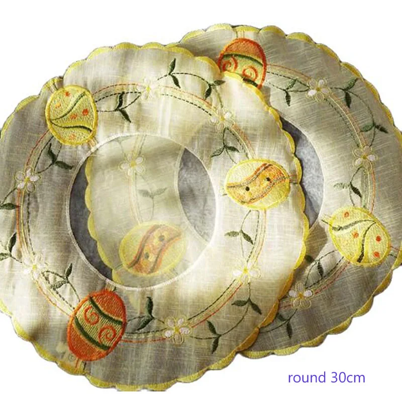 

Round lace embroidery placemat cup coaster mug kitchen Easter egg table place mat cloth dining tea glass doily Coffee drink pad