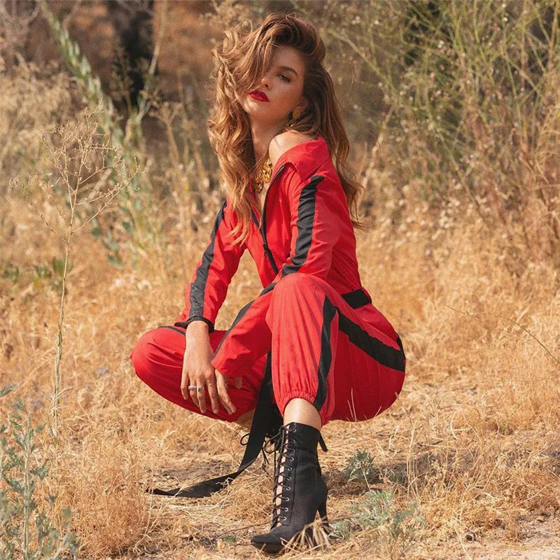 Новая женская одежда лента сплайсинга молнии Комбинезоны |