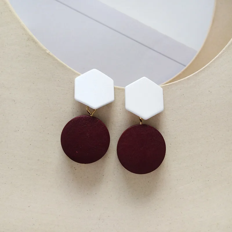 2019 Новая мода ручной работы корейские деревянные массивные серьги круглые