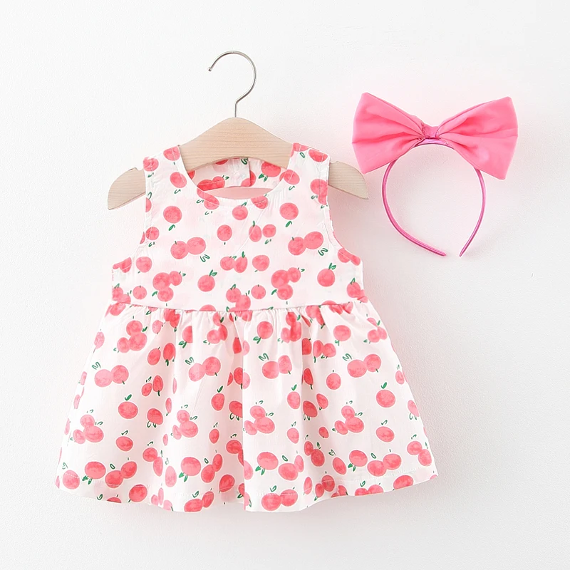Детское хлопковое платье с лентами для волос принтом|Платья| |