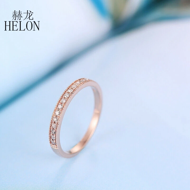 

HELON Solid 14k Rose Gold AU585 Moissanite Ring for Women Lab Grown Round Cut Gorgeous Diamond Wedding Engagement Fine Jewelry