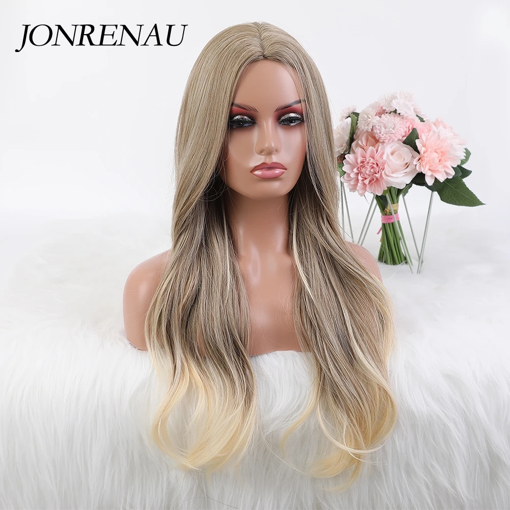 JONRENAU Long Wavy Light Ash Brown Synthetic Wig for Girl Women Daily use Cosplay Hair Wigs Colorful High Temperature Fiber | Шиньоны и