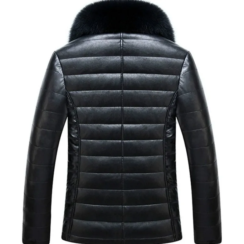 Мужские кожаные куртки с меховым воротником большие размеры деловая Черная
