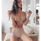 Сексуальное эротическое нижнее белье Lingereie, кружевной сексуальный комплект с бюстгальтером с вышивкой, сексуальное нижнее белье комбинация большого размера, прозрачный комплект нижнего белья