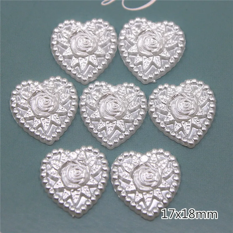 50 шт./лот 17x18 мм Перламутровые Бусины цвета слоновой кости/белого сердца с цветком