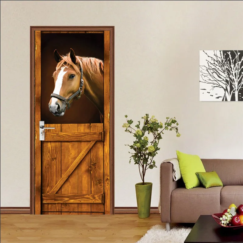 

Steed Self-adhesive Vinyl Door Stickers Landscape Art Wallpaper Decals DIY Home Decor Living Room Bathroom Mural Poster