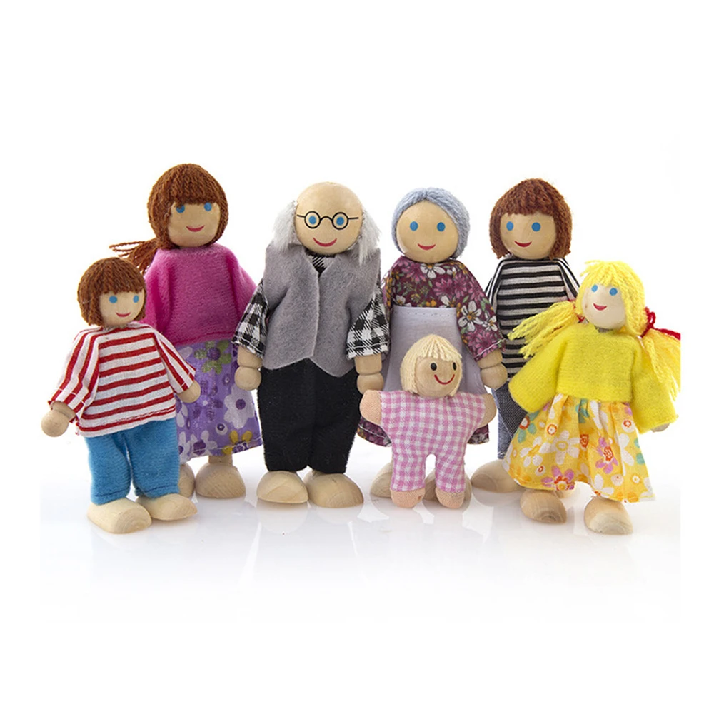 Набор деревянных шарнирных кукол на 7 человек миниатюрные игрушки для всей семьи