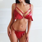 Сексуальное кожаное женское БДСМ белье, комплекты для женщин, эротическое белье, трусики с кисточками, нижнее белье, фетиш, грудь, ремень, лифчик на бретельках, с заклепками сексигрушки секс игрушки 18 лет порнуха