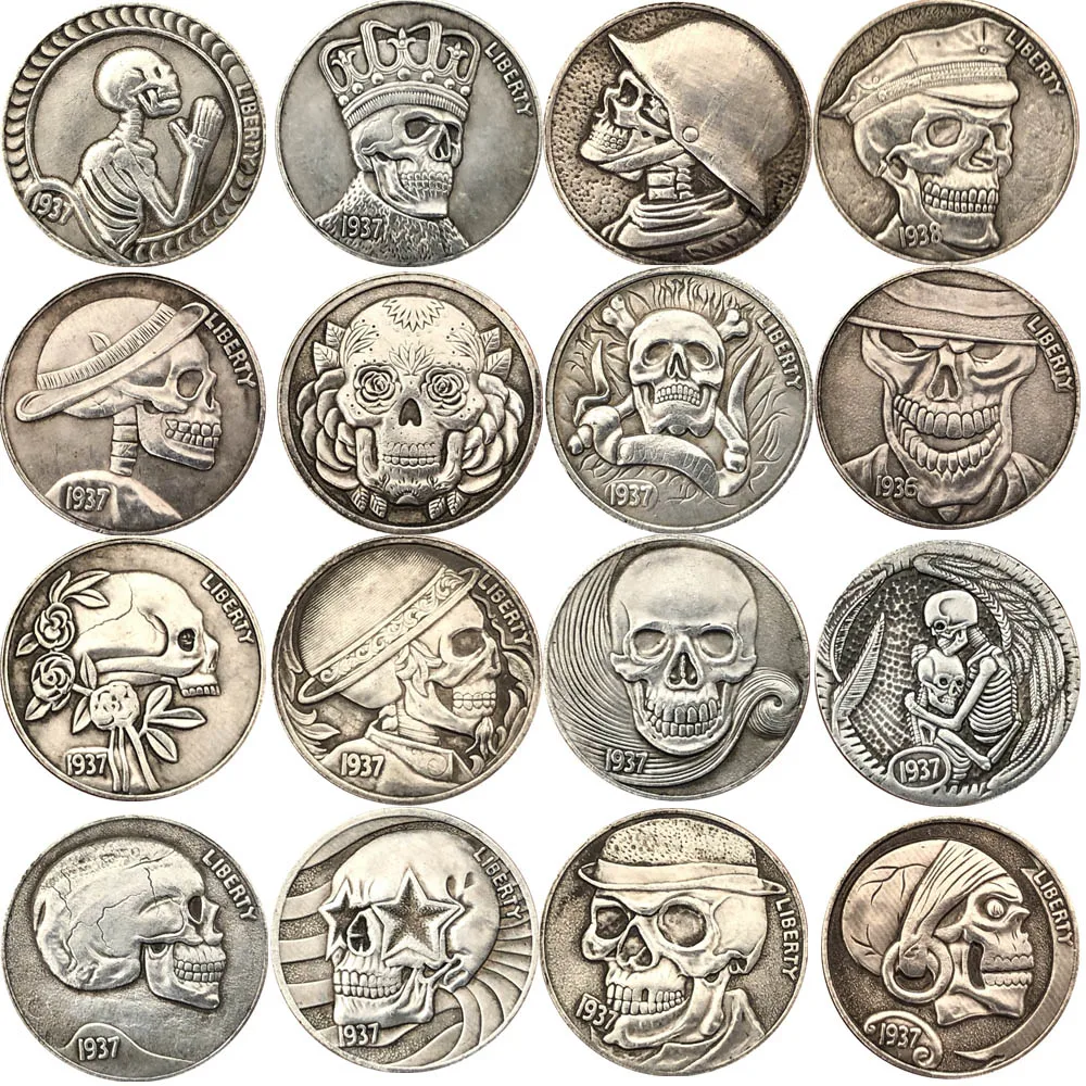 Забавный Хобо-сувенир с черепом никелевое покрытие антикварная Коллекционная