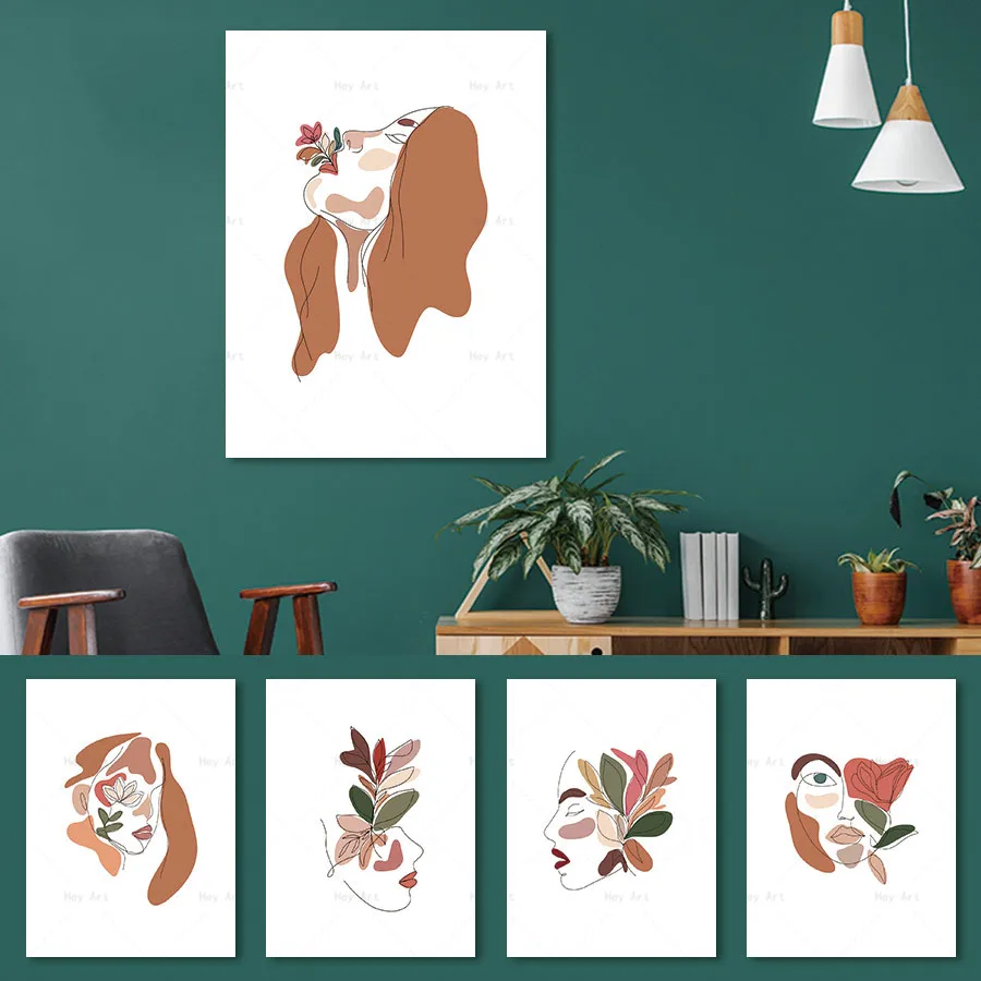 Настенные художественные картины на холсте простые цветные цветы женские линии