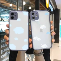 cartoon clouds phone case for iphone 12 11 mini pro xr xs max 7 8 plus x matte transparent gray back cover
