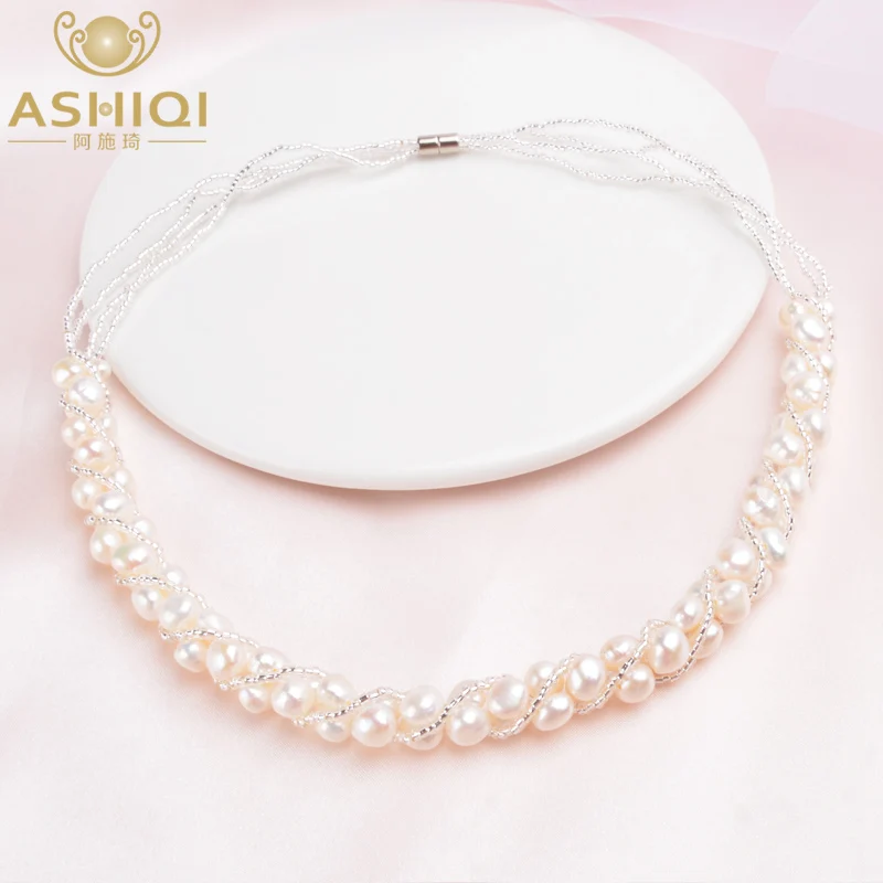 Женское Ожерелье с натуральным пресноводным жемчугом ASHIQI ювелирные украшения