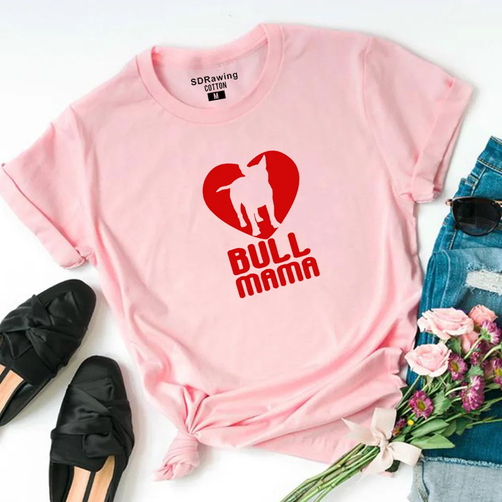 Женская футболка с фотографией терьера Bull Mama ручная Футболка с принтом Bullterrier lover gift idea Psiakrew Женская футболка из хлопка - Цвет: pink
