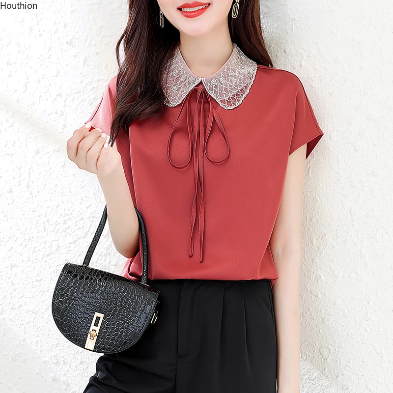 

Блузка женская с коротким рукавом и принтом, модный топ свободного покроя в Корейском стиле, повседневная шелковая рубашка, на лето