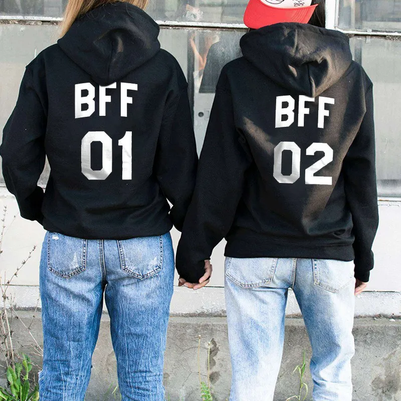 Bff 01 02 толстовка с буквенным принтом лучший друг Толстовка для женщин с длинным рукавом Толстовка с капюшоном Harajuku пуловер