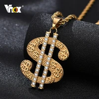 vnox rock us dollar pendant for men gold color stainless steel with cz stones necklace heavy punk hiphop boys necklace