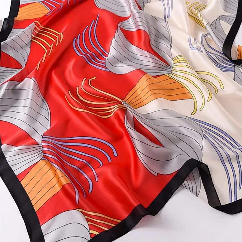 

2021 Women Imitation Silk Scarf Retro Flowers Print Shawls Office Lady Soft Wraps Female Headscarf Beach Towel 90x180cm